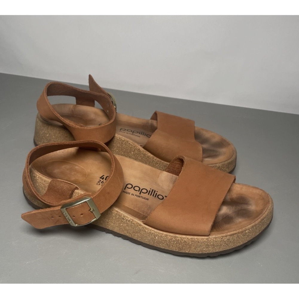Papillio Birkenstock Glenda Cognac Nubuck Leather Platform Sandals Size 9 - Picture 1 of 9